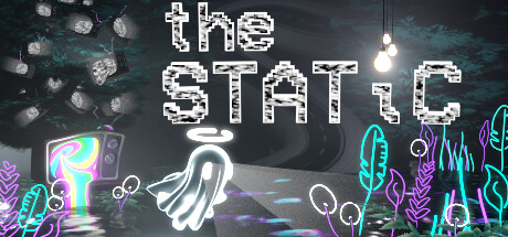 The Static artwork: a little ghost surrounded by glowing televisions and neon plants